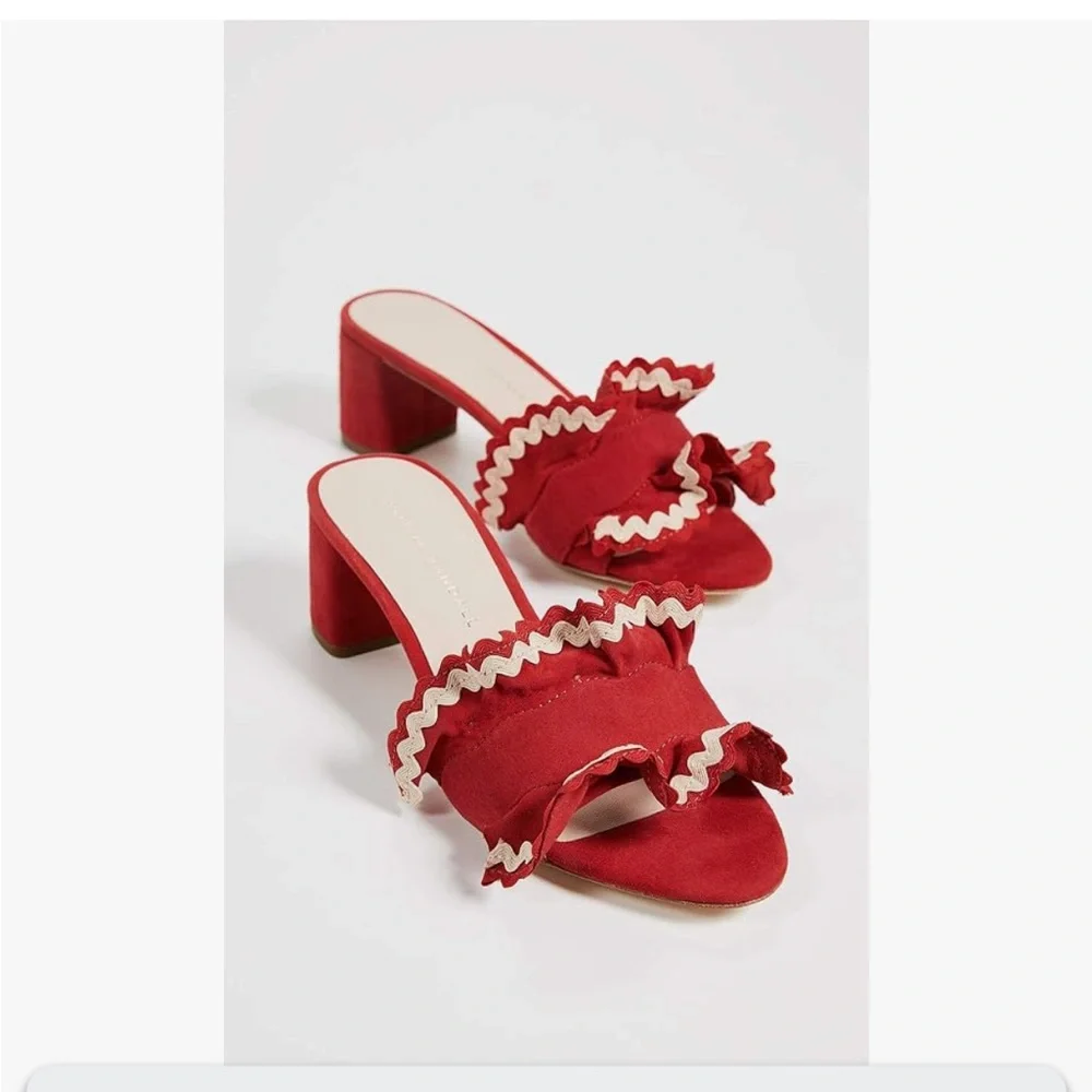 Loeffler Randall Red Ruffle Slide Sandals - Picture 4 of 10